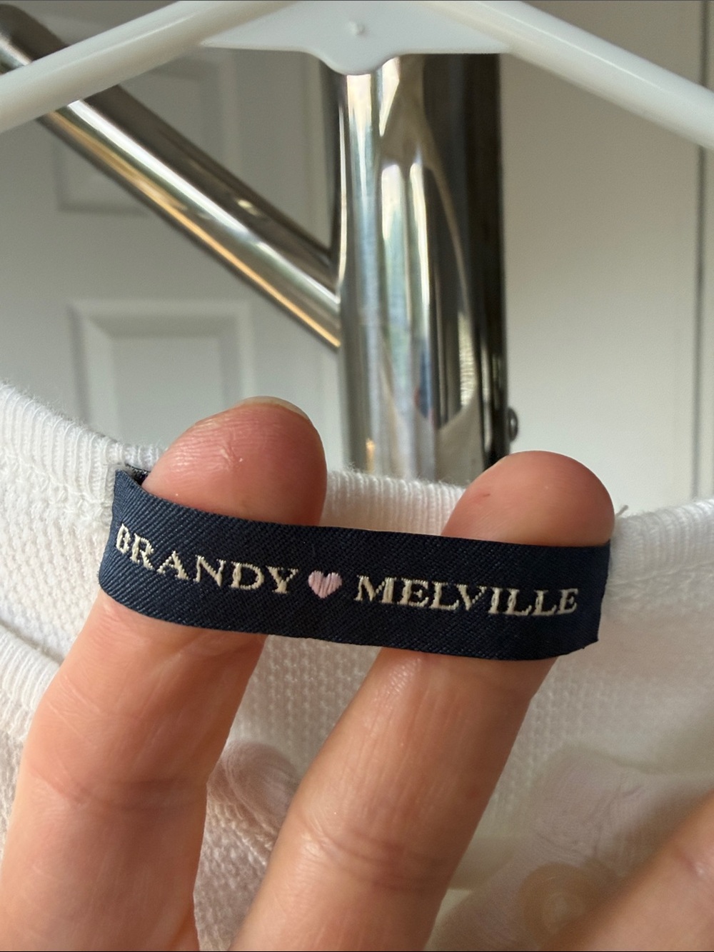 Brandy Melville White Waffle Henley Long Sleeve Cropped Top - Picture 3 of 8
